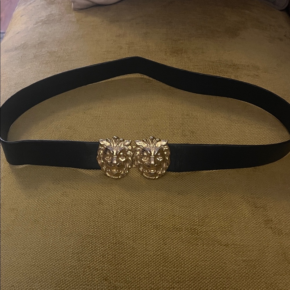 Dotty Smith gold lion head navy blue belt